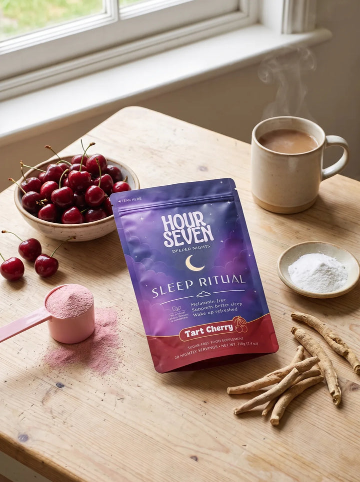 Hour Seven Sleep Ritual with tart cherries, magnesium powder and ashwagandha root