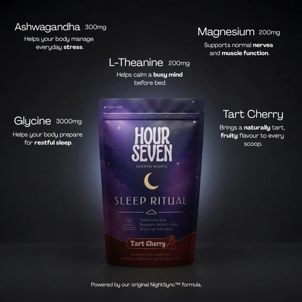 The Hour Seven pouch with every ingredient dose labelled around it