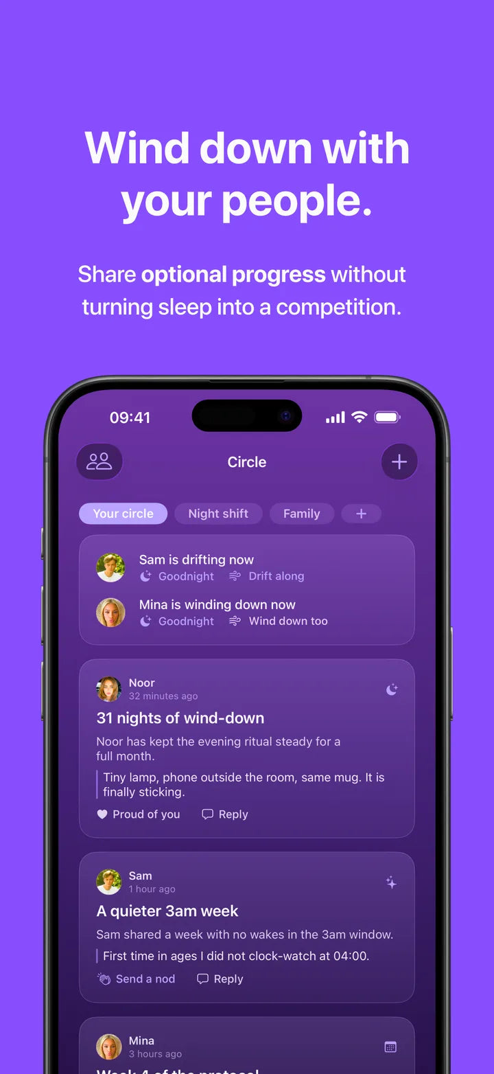 Hour Seven app showing habit continuity with a 31-night wind-down